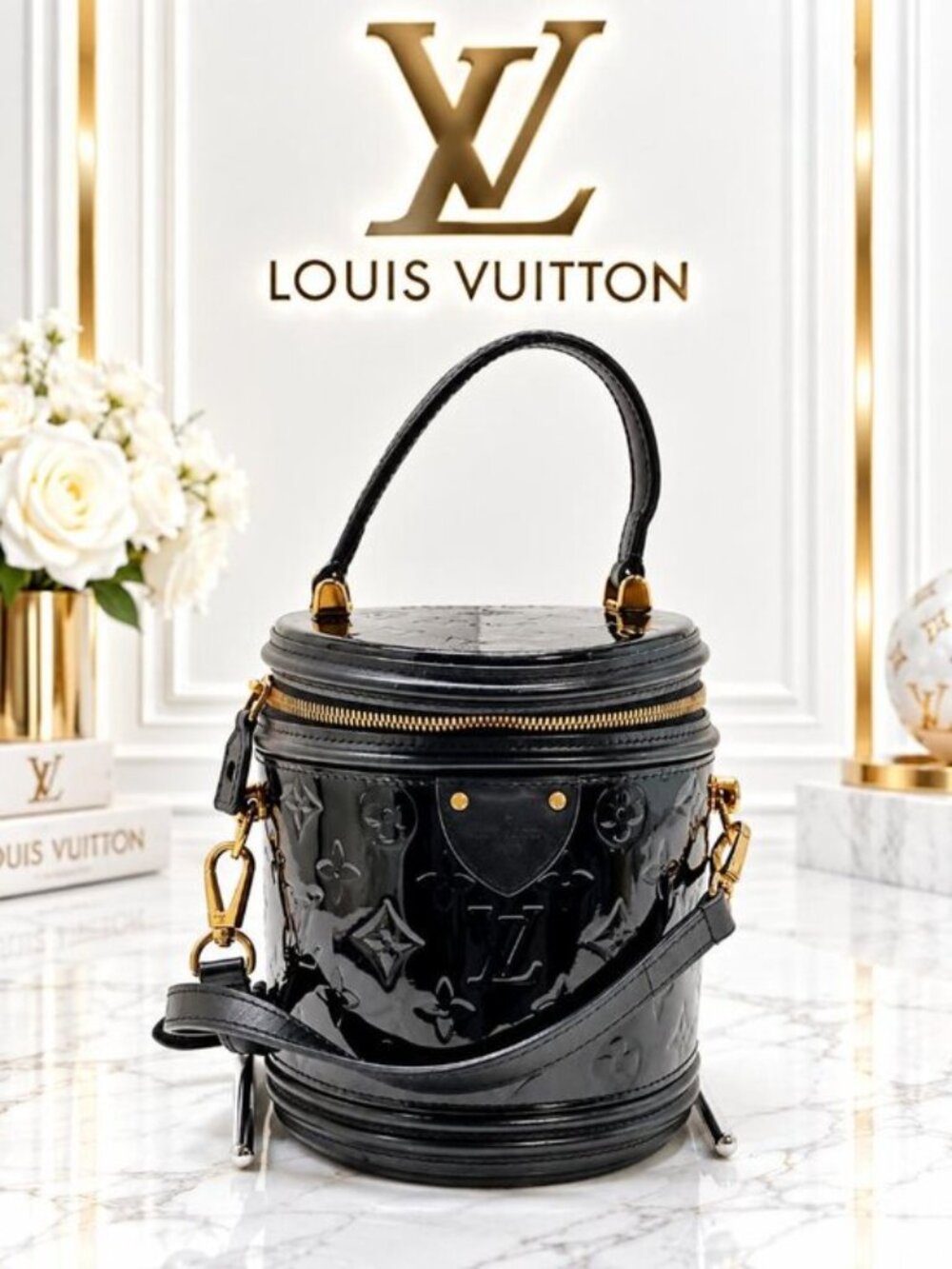 Authentic Louis Vuitton Cannes PM Black Monogram Vernis Vanity Bag Vintage LV